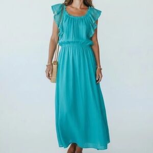 Sunday Saint Tropez teal linen sun dress france Coastal Resortwear vacation